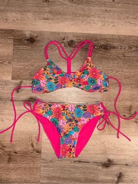 Cupshe Neon Pink & Orange Floral Tie-Side Bikini